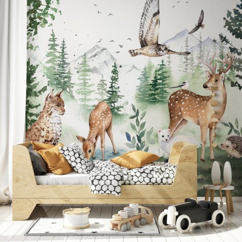 Papel Tapiz Vinilo Adhesivo Animales de Bosque Infantil