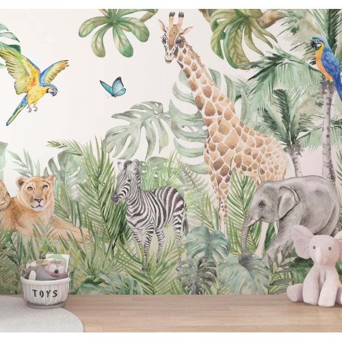 Papel Tapiz Adhesivo Infantil Selva Zafari Animales