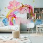 Papel Tapiz Adhesivo Unicornio Arcoíris Globos Nubes