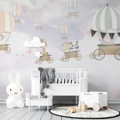 Papel Tapiz Infantil Animales Globos