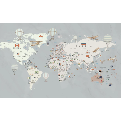 Papel tapiz adhesivo Animales Mapa Banderas Del Mundo