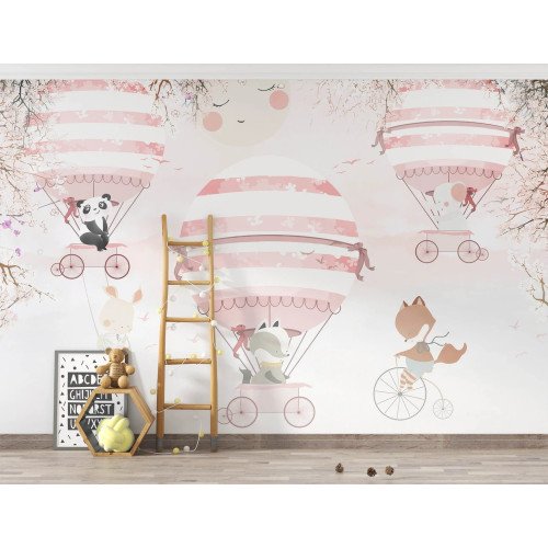 Papel tapiz adhes ivoInfantil Animales Globos Flores Cielo