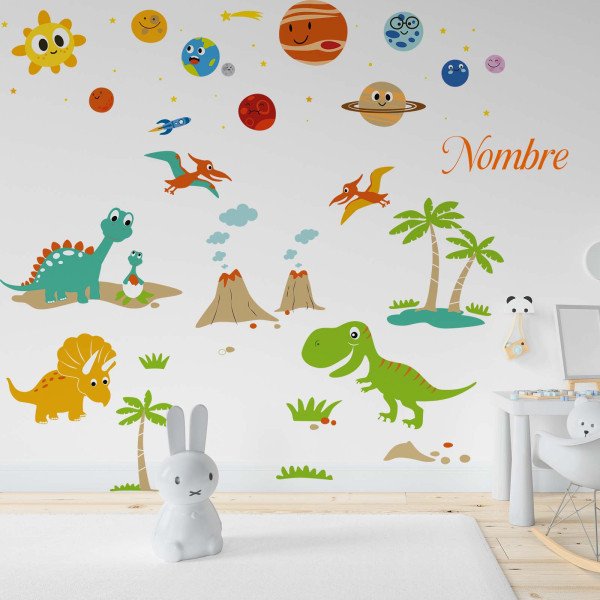 Vinilo Decorativo Adhesivo Papel Tapiz Dinosaurios y Espacio