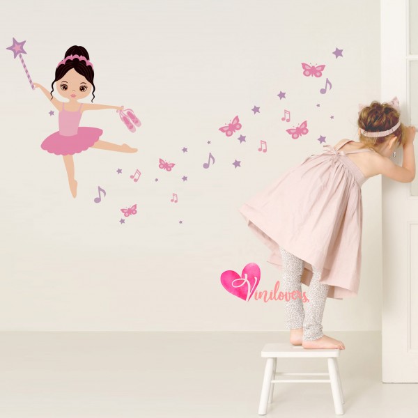 Vinilo adhesivo de pared para decoración del hogar, etiqueta engomada  personalizada nombres bailarinas niñas ballet bailarinas deporte guardería  niña