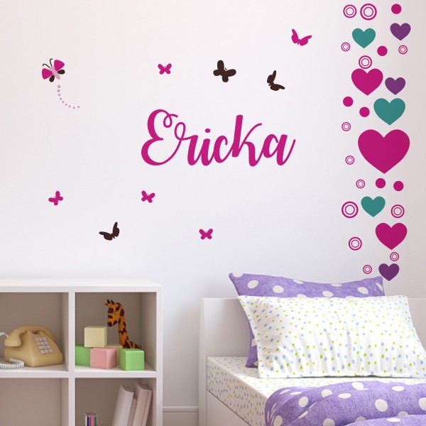 Adhesivos infantiles vinilos decorativos corazones mariposas nombre Colombia Bogota Medellin Cali Barranquilla Bucaramanga