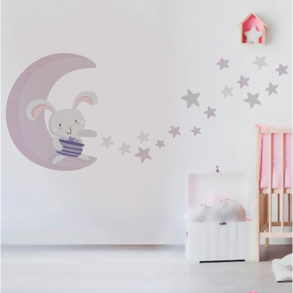 Stickers y vinilos decorativos infantiles, dragones de bebé y niños  multicolor de estrellas sobre un fondo blanco, 68 cm x 24 cm