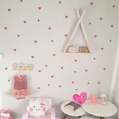 Vinilo Decorativo Adhesivo Pack De Corazones Y Estrellas