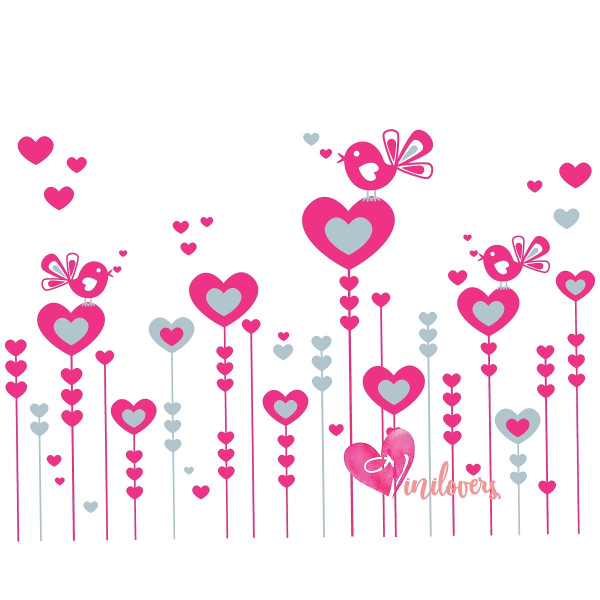 Vinilo Decorativo Adhesivo Tallos Corazones Pájaros