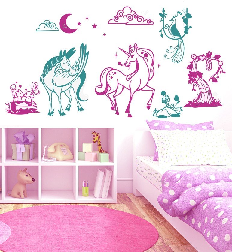 Adhesivos infantiles en vinilo decorativo unicornio nubes estrellas Colombia Bogota Medellin Cali Barranquilla Bucaramanga Cart