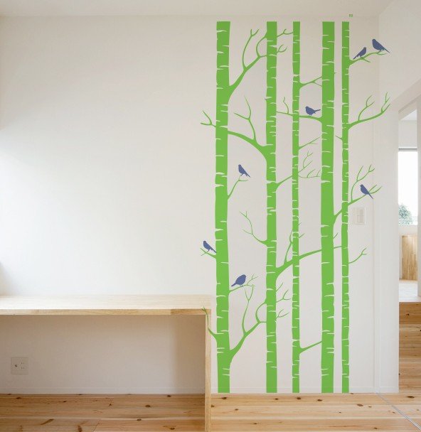 Vinilo Decorativo  Adhesivo Bosque Seco y Pajaros