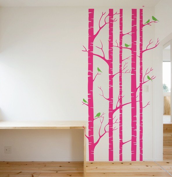 Vinilo Decorativo  Adhesivo Bosque Seco y Pajaros