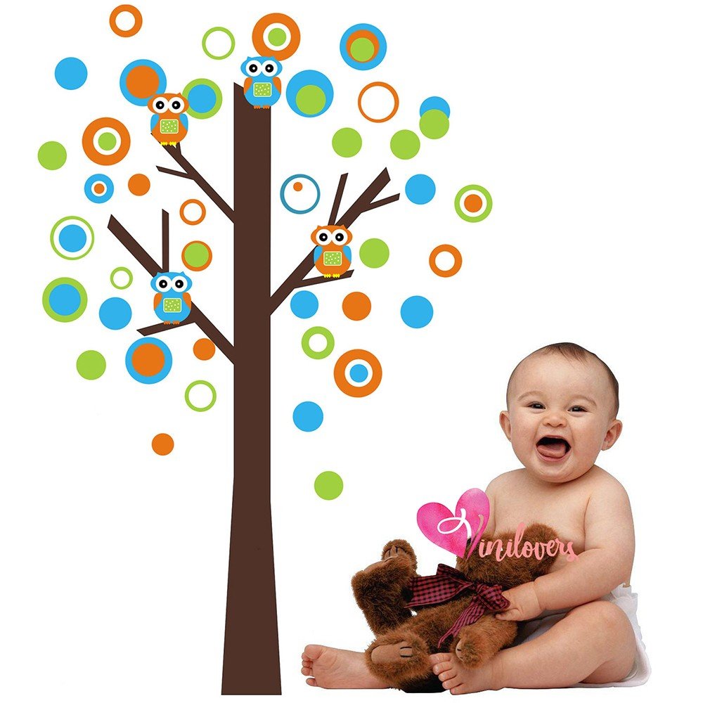 Vinilo Decorativo Adhesivo Arbol Círculo De Colores Y Buho Colombia Bogota Medellin Cali Barranquilla Bucaramanga Cartagena Ibag