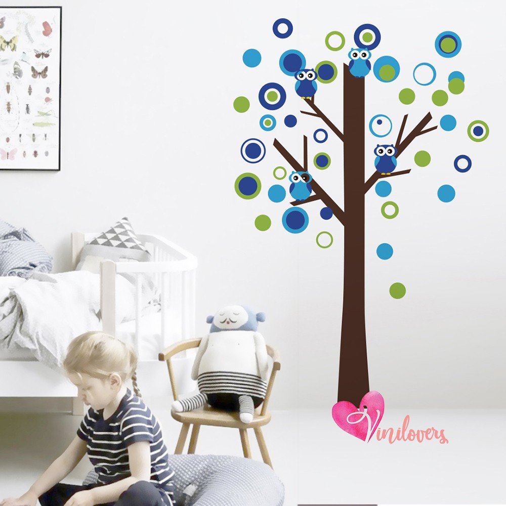 Vinilo Decorativo Adhesivo Arbol Círculo De Colores Y Buho Colombia Bogota Medellin Cali Barranquilla Bucaramanga Cartagena Ibag
