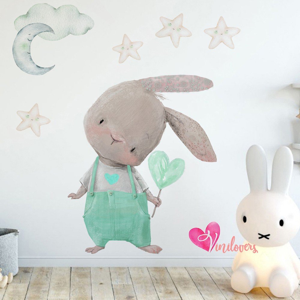 Adhesivos infantiles vinilos conejos nubes estrellas luna Colombia Bogota Medellin Cali Barranquilla Bucaramanga