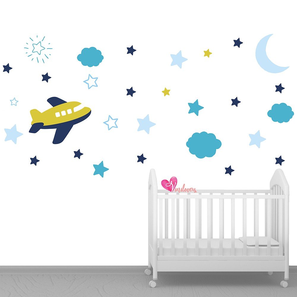 Adhesivos infantiles vinilos funny sky aviones nubes estrellas Colombia Bogota Medellin Cali Barranquilla Bucaramanga Cartagena