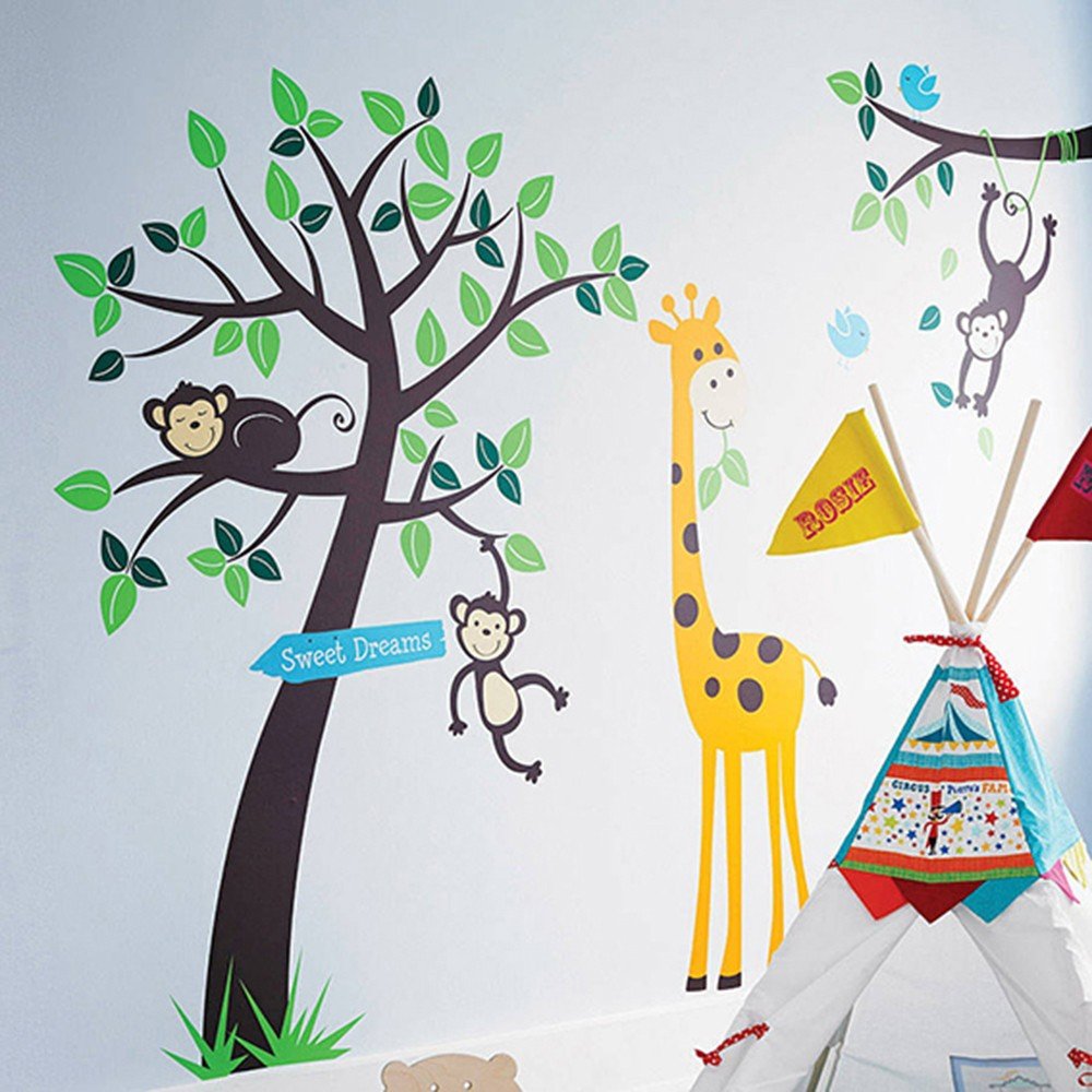 Adhesivos infantiles vinilos happy giraffe arboles micos jirafa Colombia Bogota Medellin Cali Barranquilla Bucaramanga Cartagena