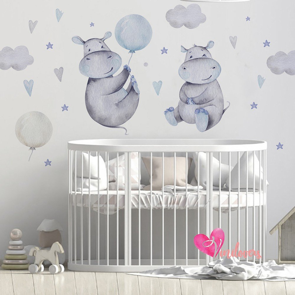 Adhesivos infantiles vinilos hipopótamo nubes globos estrellas Colombia Bogota Medellin Cali Barranquilla Bucaramanga Cartagena