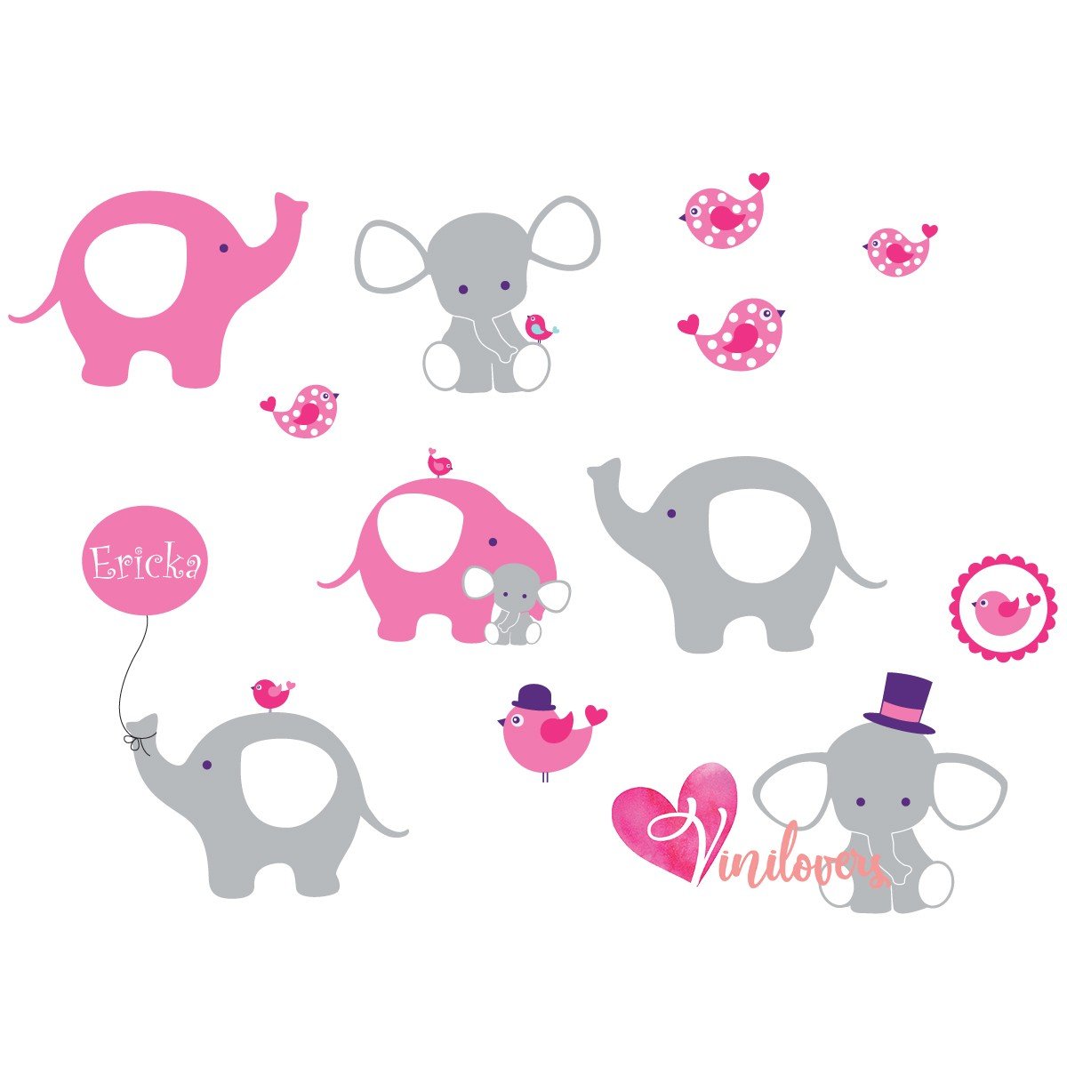 Adhesivos infantiles vinilos ratones elefantes pájaros impresos Colombia Bogota Medellin Cali Barranquilla Bucaramanga Cartagena