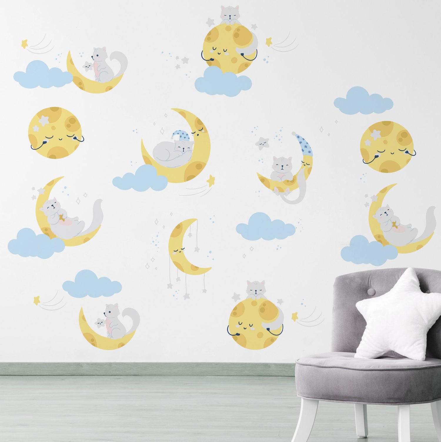 Vinilo Decorativo Adhesivo Gatos Y Lunas  Impresión