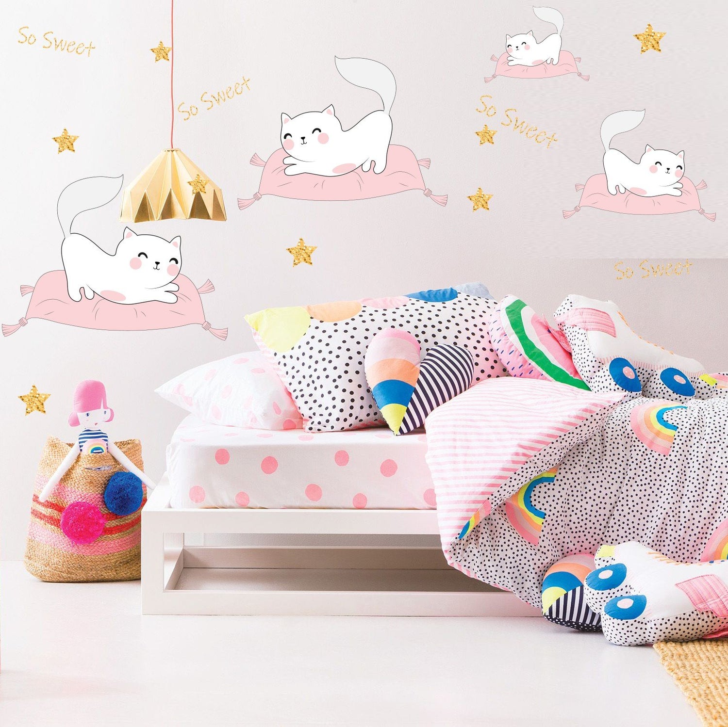Vinilo Decorativo Adhesivo Gatos Y Estrellas  Impresión