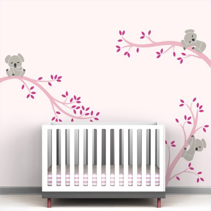 Vinilo Decorativo Adhesivo Koalas En Ramas Niña