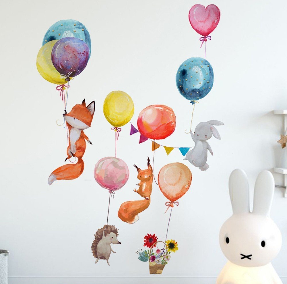 Vinilo Decorativo Adhesivo Animales Y Globos Acuarela Impresión