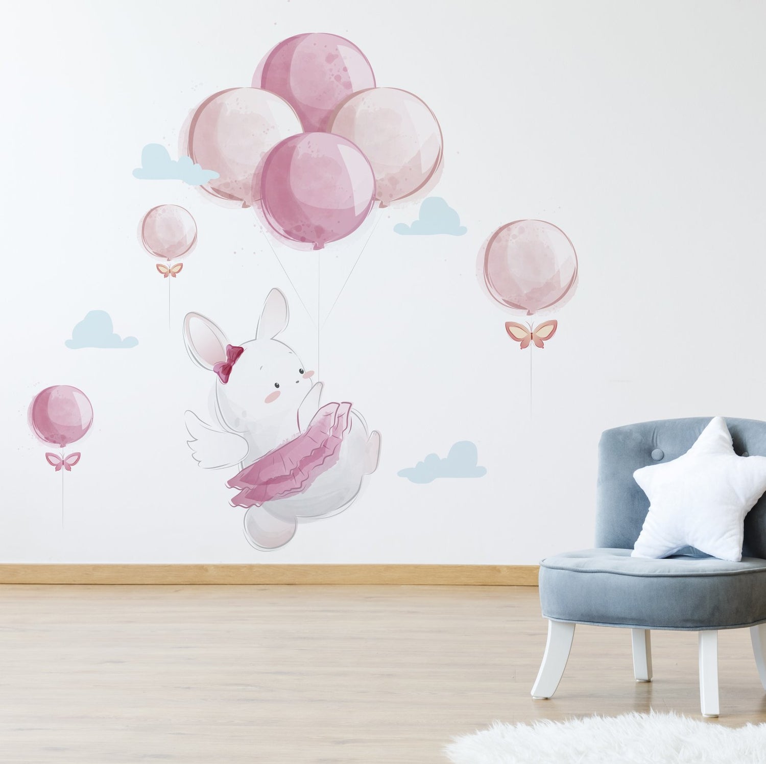 Vinilo Decorativo Adhesivo Coneja Y Globos Niña Impresión