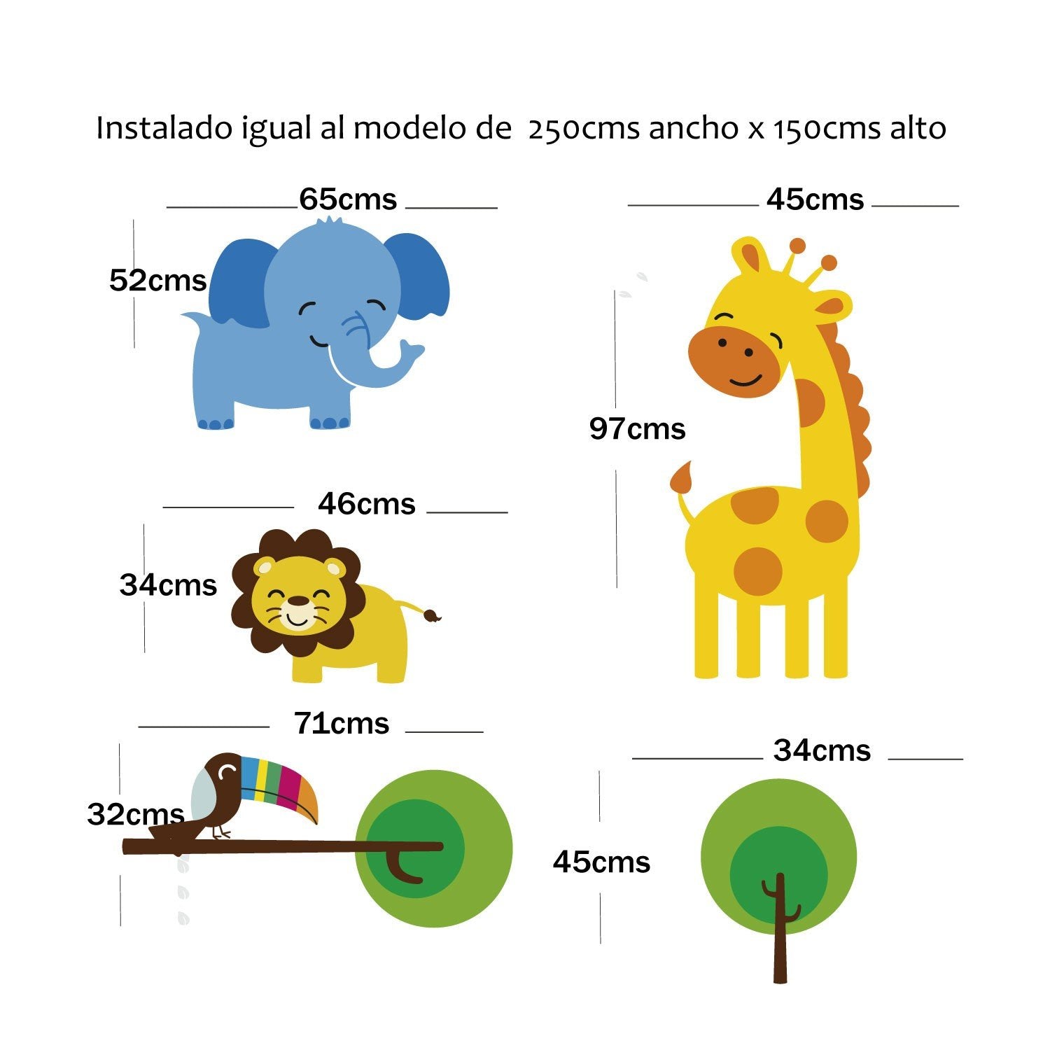 Adhesivos infantiles vinilos elefantes jirafas leones arboles pelicano Colombia Bogota Medellin Cali Barranquilla Bucaramanga