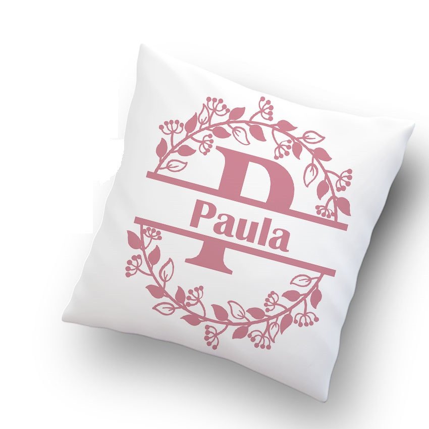 Funda o Cojín Decorativo Monograma Hojas Inicial de Nombre