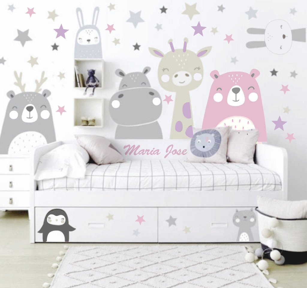 Vinilos Adhesivos Promo 2x1 Medidor Animales y Cabezas de Animales Estrellas Nombre