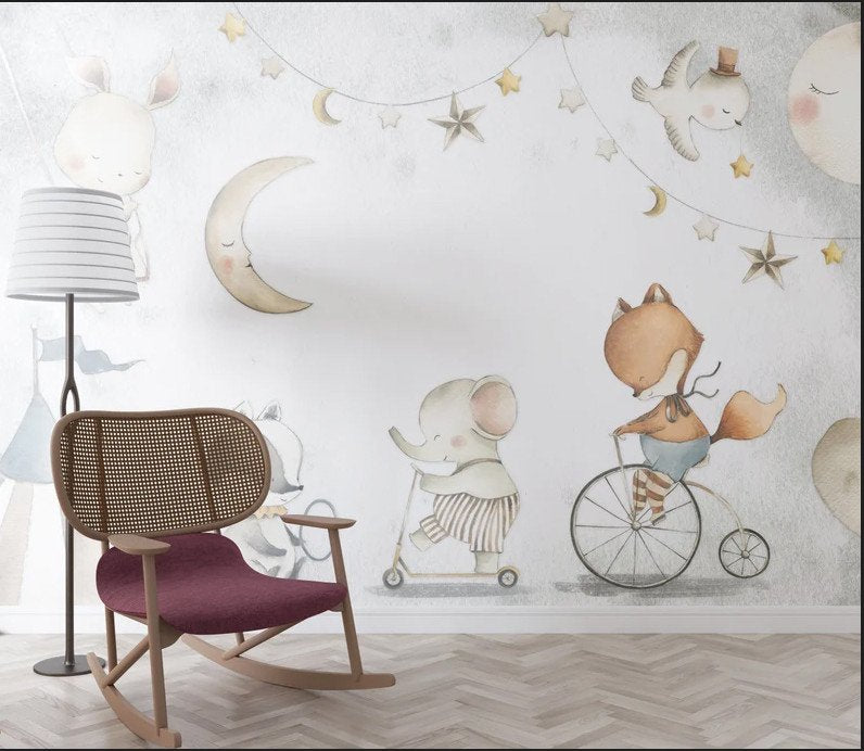 Mural Adhesivo Animales Acuarela Retro