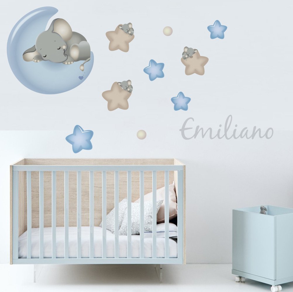 vinilo adhesivo infantil elefantes globos estrellas luna medidor nombre personalizado