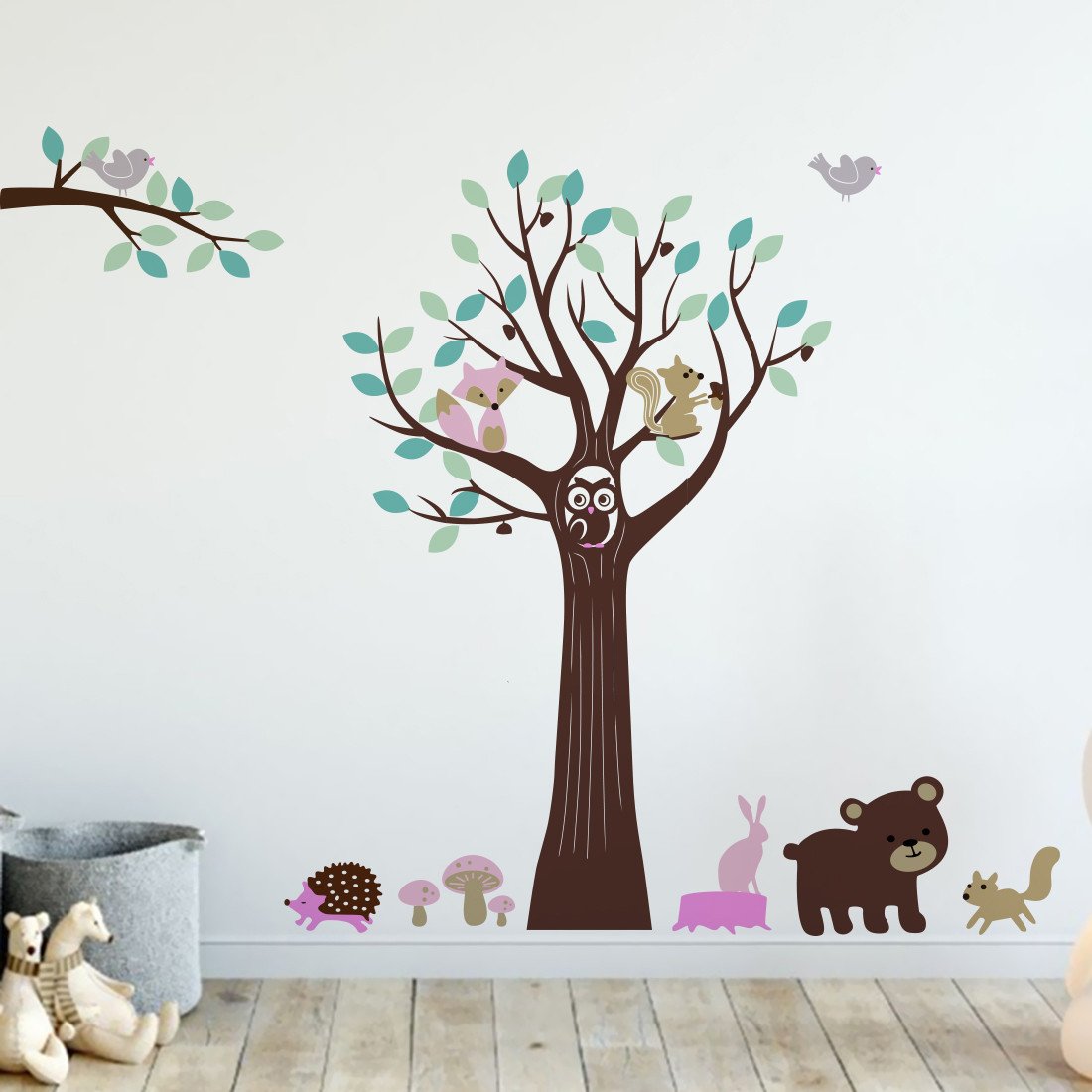 Murales adhesivos infantiles arbol oso erizo buho conejo zorro Colombia Bogota Medellin Cali Barranquilla Bucaramanga Cartagena