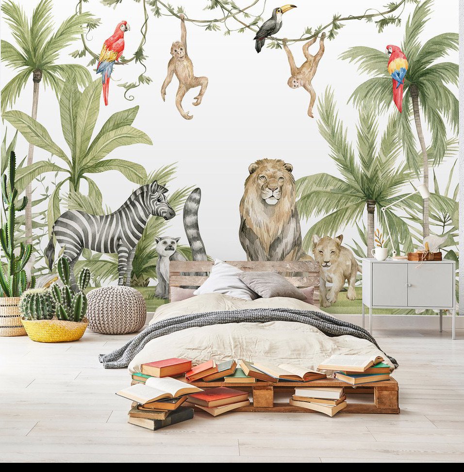 Papel tapiz adhesivo infantil animales selva
