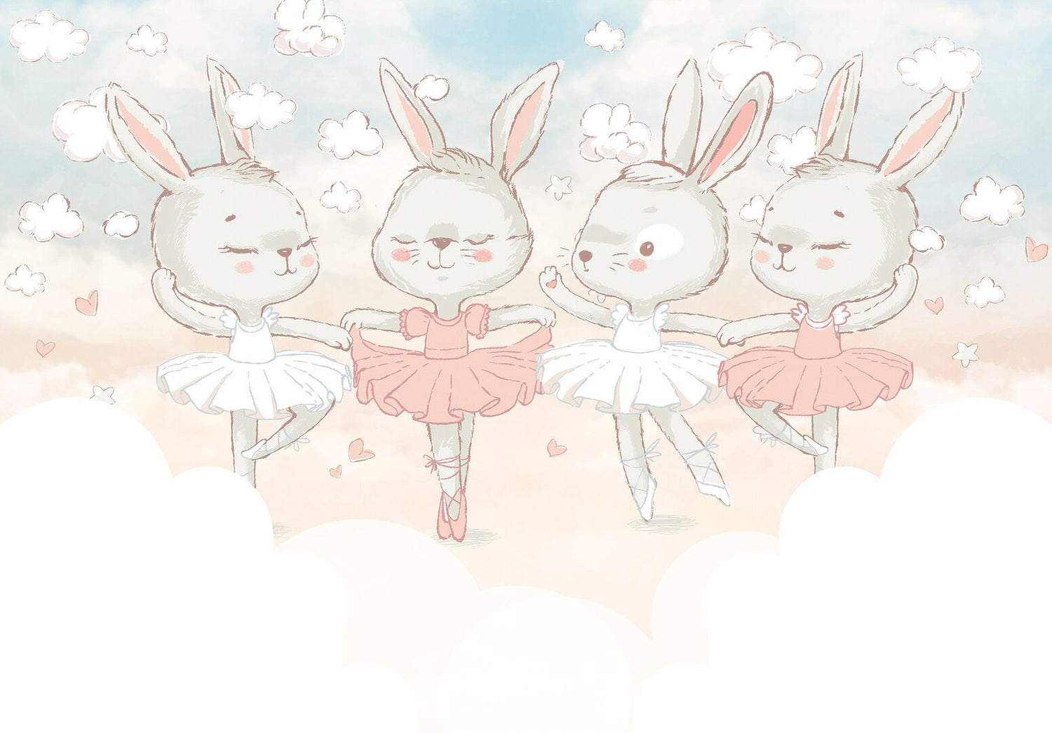 Papel Tapiz Vinilo Mural Conejas Ballet