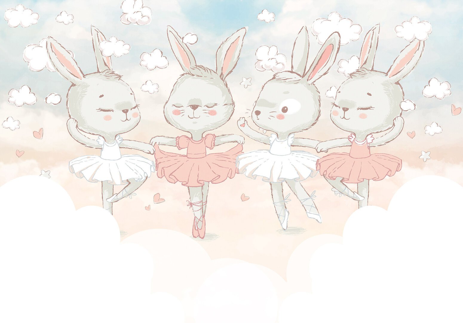 Papel Tapiz Vinilo Mural Conejas Ballet