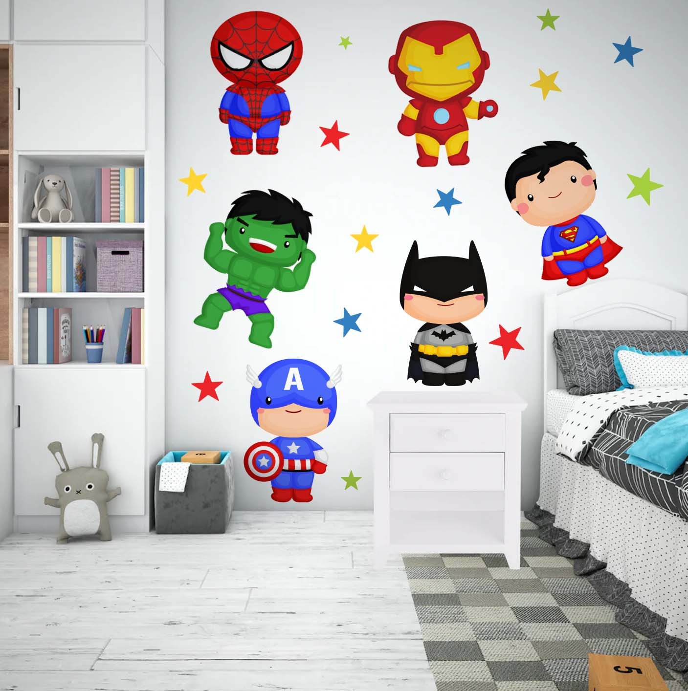 Vinilo Decorativo Adhesivo Superhéroes Niños  Impresión