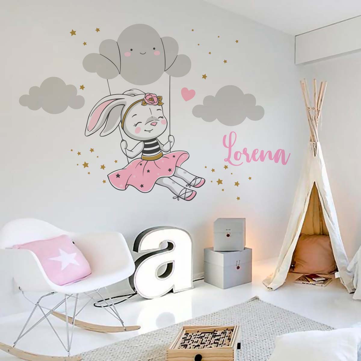 Vinilo Decorativo Niña Columpio Nubes