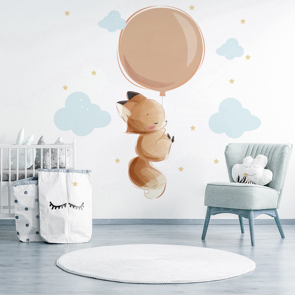 Vinilos Zorro  Globo Nubes Estrellas con Medidor elefante oso estrellas 2x1
