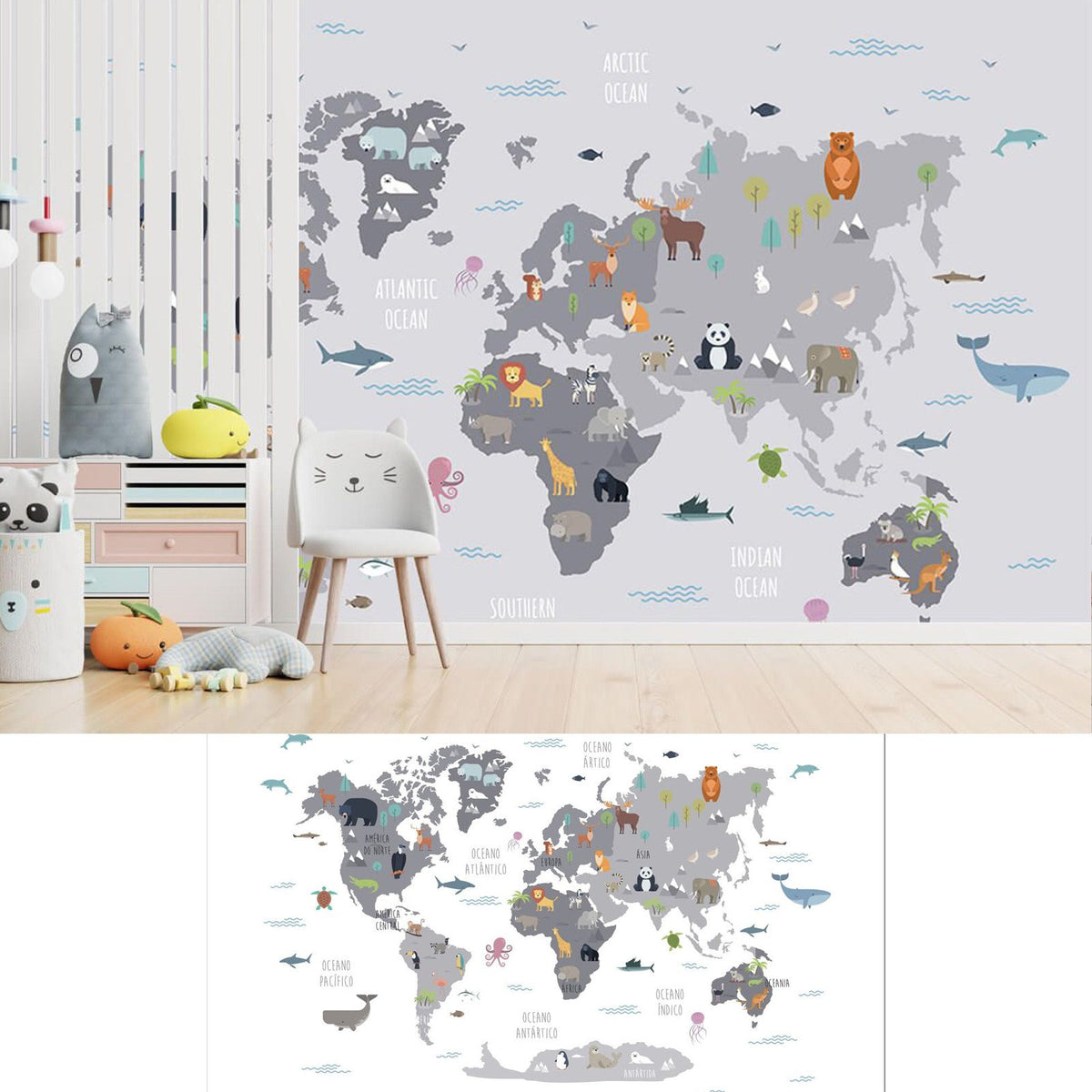 Vinilo Mapamundi Infantil de Animales