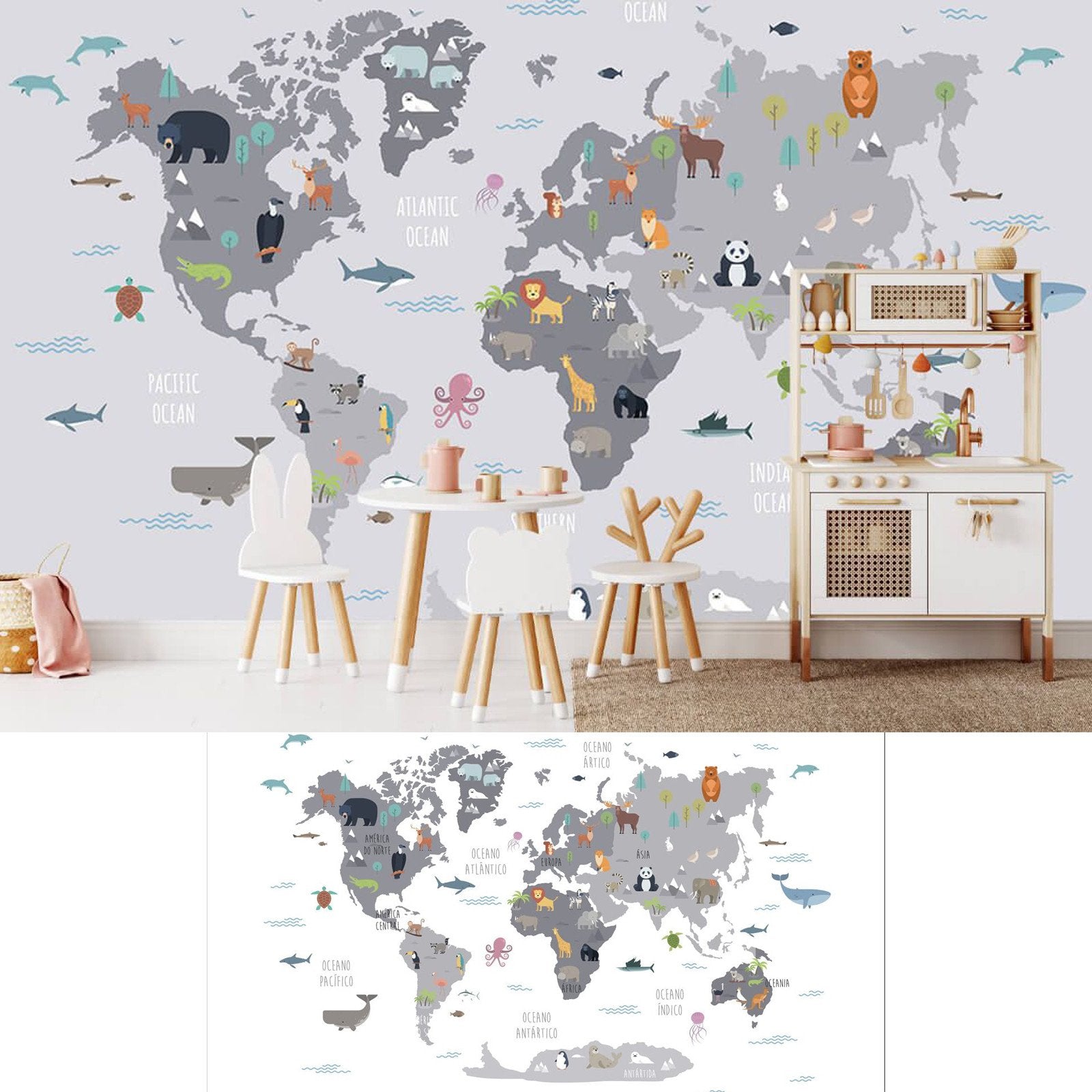 Vinilo Mapamundi Infantil de Animales