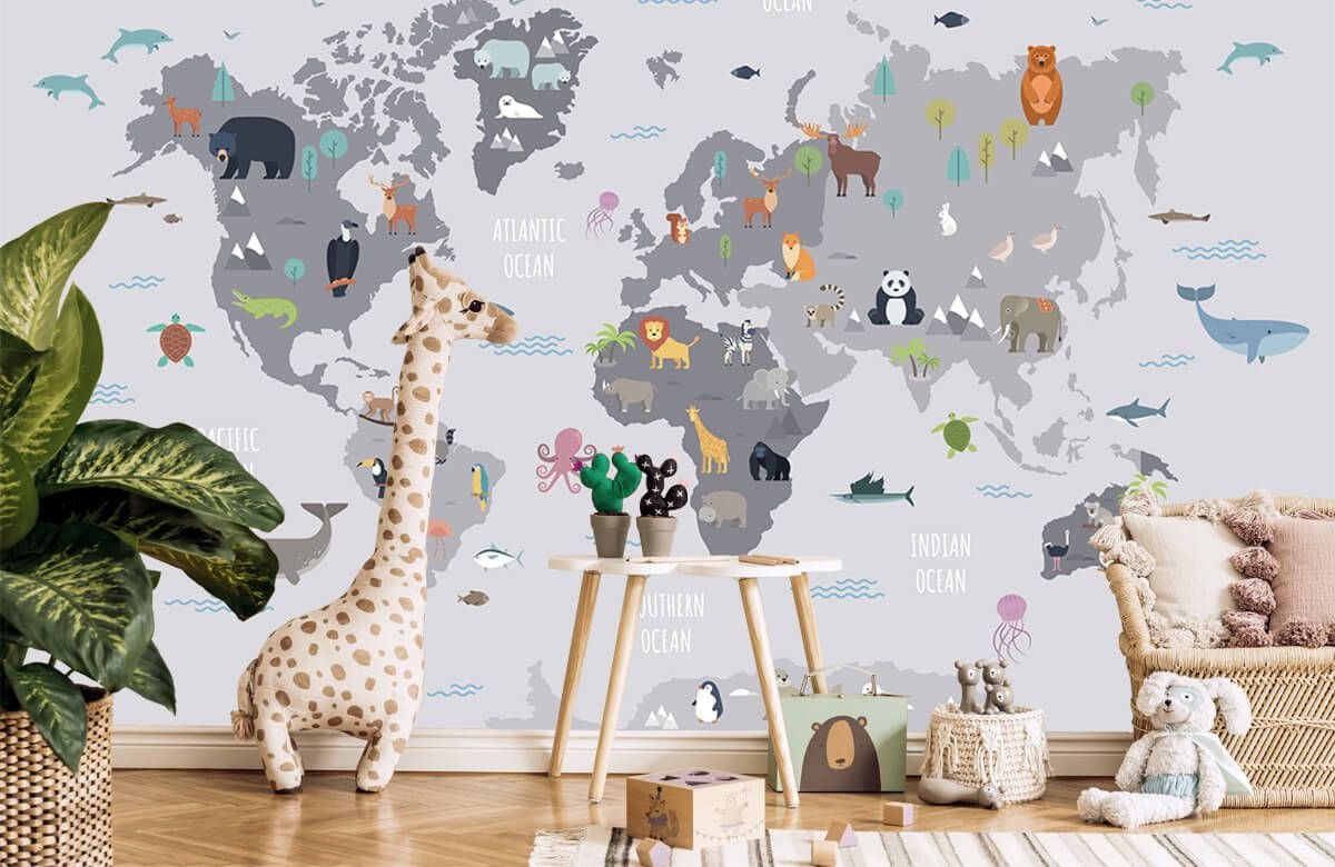 Vinilo Mapamundi Infantil de Animales