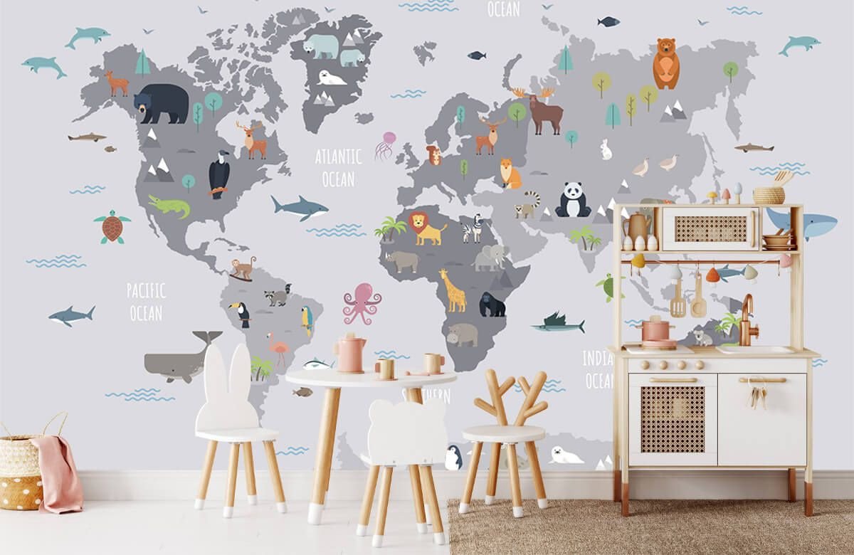 Vinilo Mapamundi Infantil de Animales