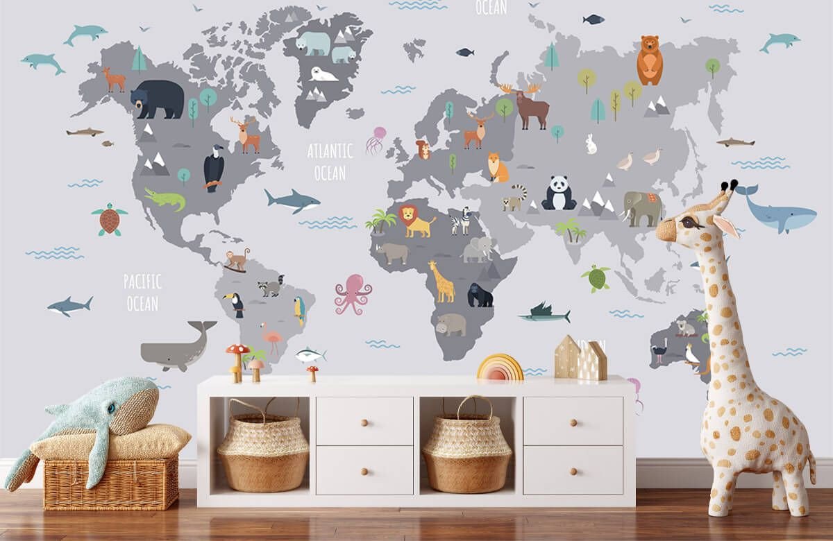 Vinilo Mapamundi Infantil de Animales