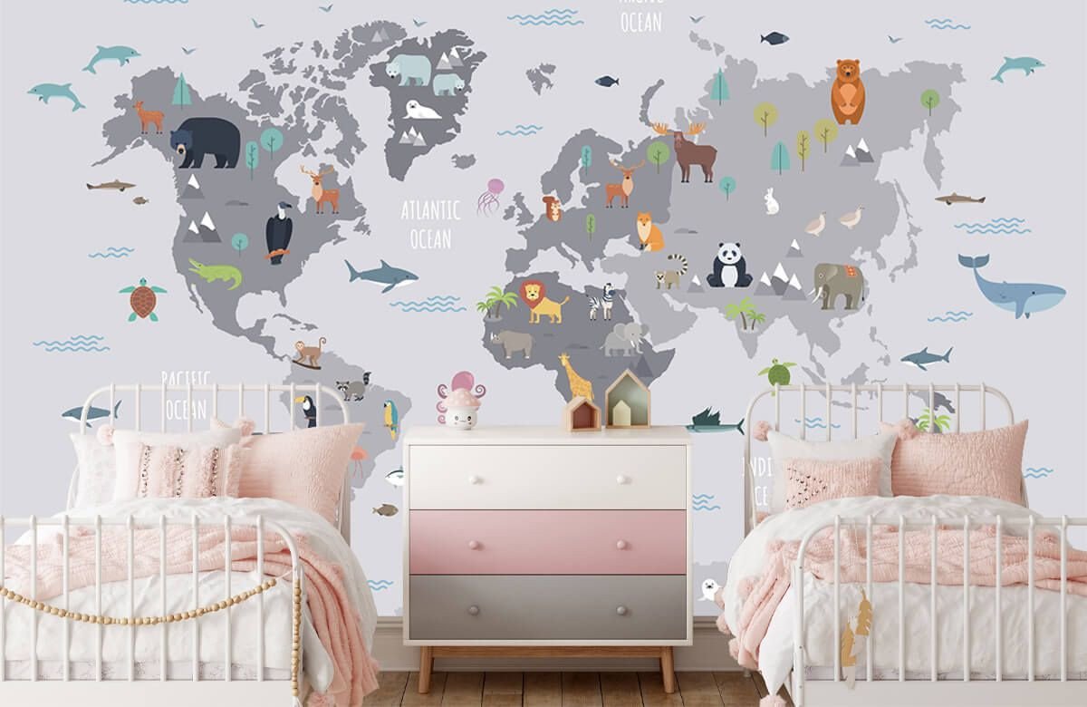 Vinilo Mapamundi Infantil de Animales