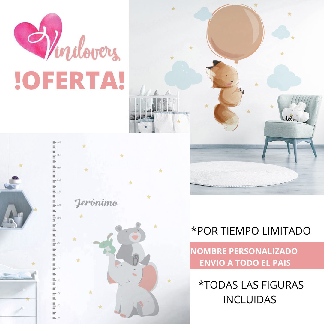 Vinilos Zorro  Globo Nubes Estrellas con Medidor elefante oso estrellas 2x1