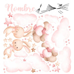 Vinilo Decorativo Bebe Conejos y Globos de Corazones
