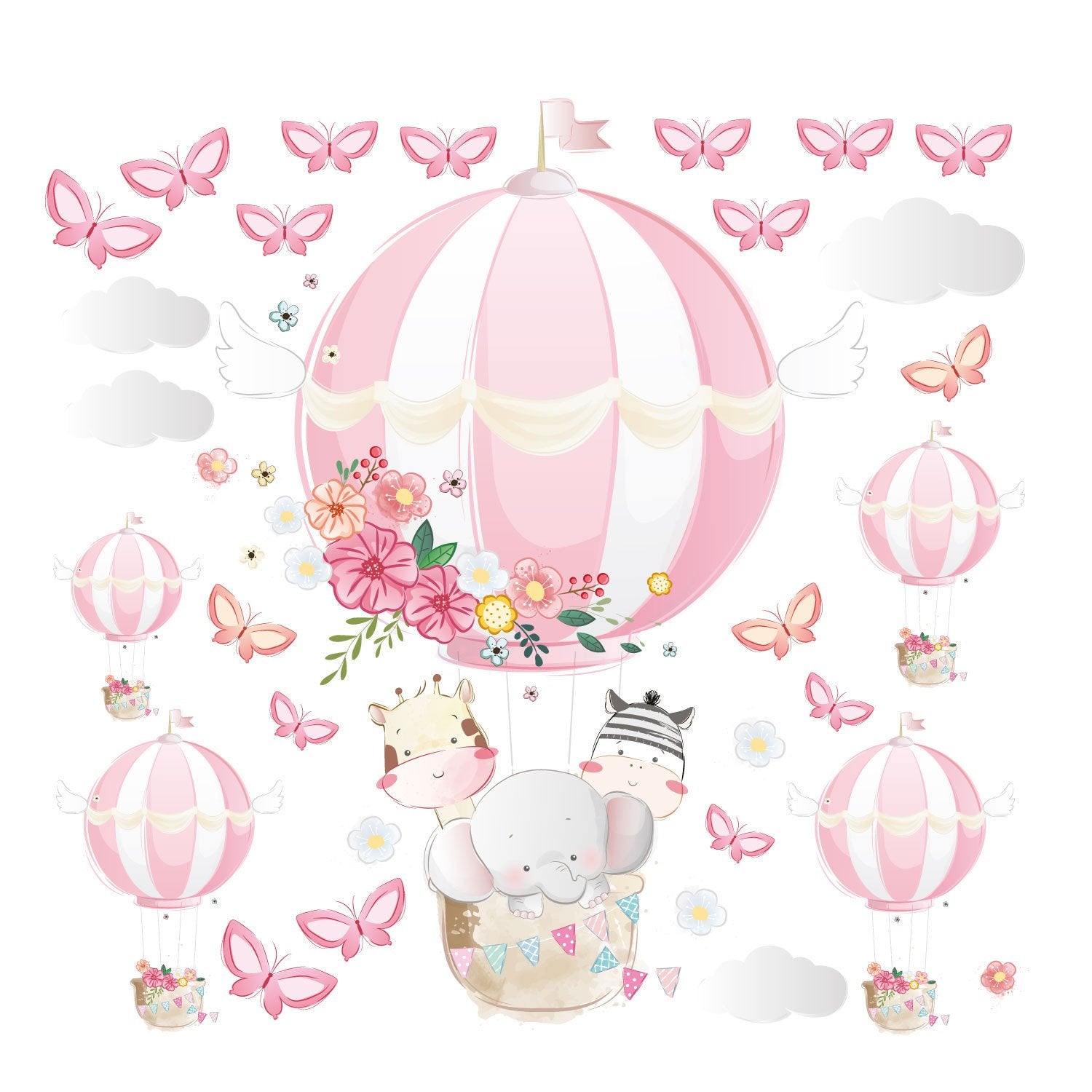 Vinilo Decorativo Adhesivo Globos Animales y Mariposas