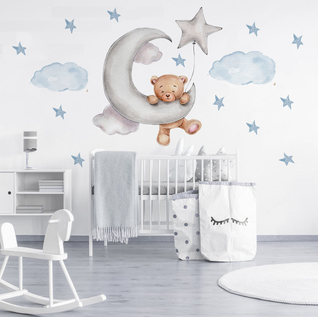 Vinilo Decorativo Oso Estrellas Y Luna Impresión