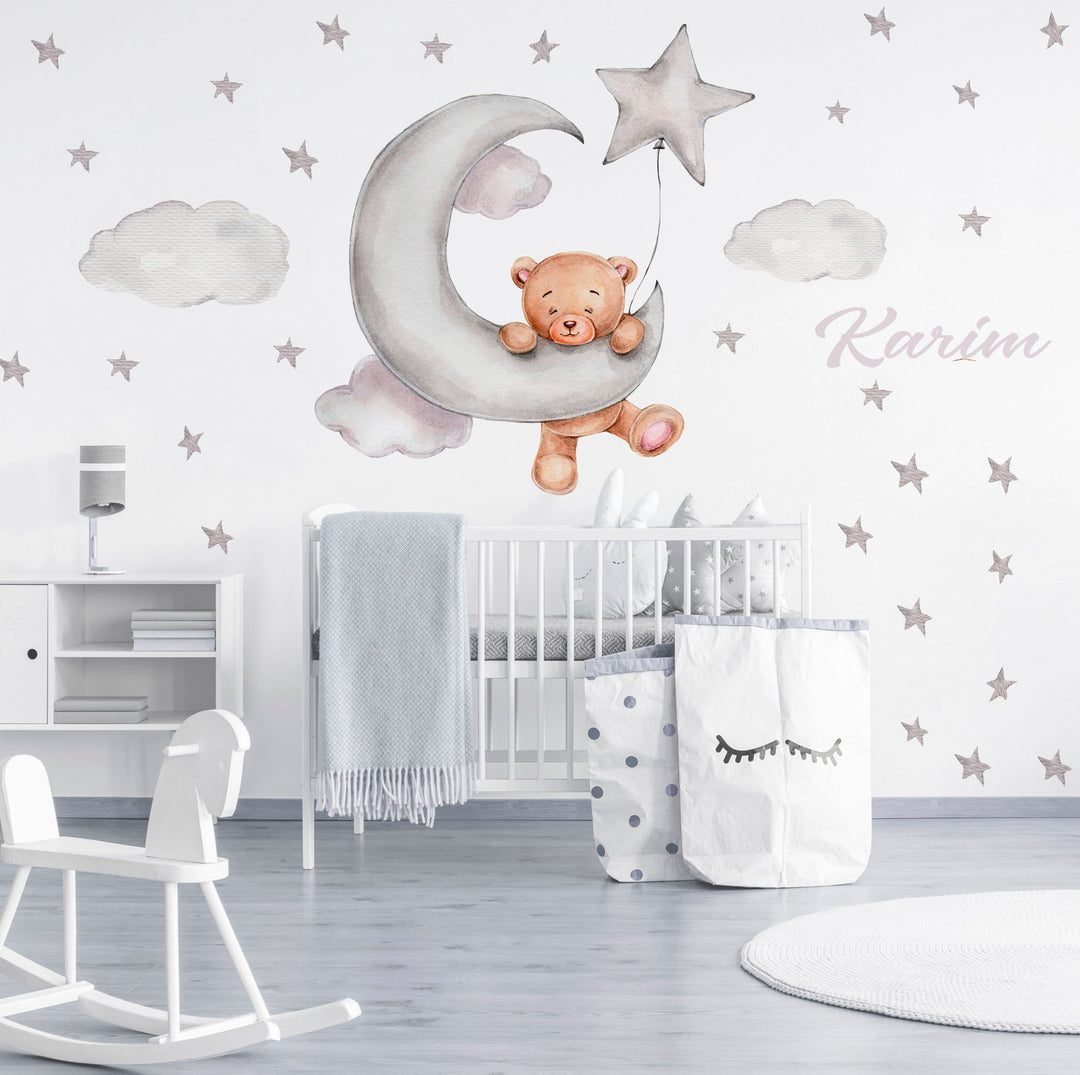 Vinilo Decorativo Oso Estrellas Y Luna Impresión